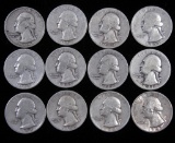 Lot of (12) Mixed Date Washington Quarters 90% Silver.