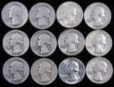 Lot of (12) Mixed Date Washington Quarters 90% Silver.