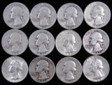 Lot of (12) Mixed Date Washington Quarters 90% Silver.