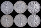 Lot of (6) 1945 S Walking Liberty Hald Dollars.