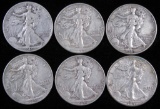 Lot of (6) 1941 D Walking Liberty Half Dollars.