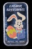 Art Bar: One Ounce .999 Silver Ingot Colorized 1974 Easter Greetings A Ceeco Bar.