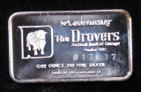 Art Bar: 1973 The Drovers One Ounce .999 Silver Ingot.