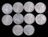 Lot of (10) 1941 D Walking Liberty Half Dollars.