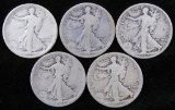 Lot of (5) 1917 S Walking Liberty Half Dollars.