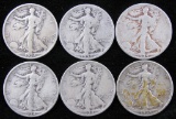 Lot of (6) 1934 Walking Liberty Half Dollars.