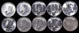 Lot of (10) 1964 D Kennedy Half Dollars 90% Silver.
