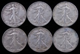 Lot of (6) 1940 S Walking Liberty Half Dollars.