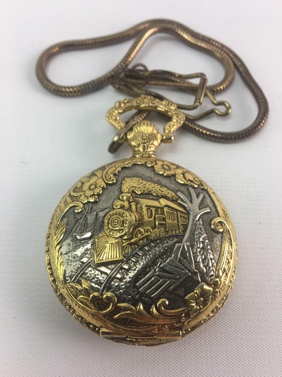 Train Themed Pocket Watch with Chain