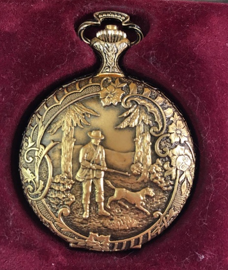 duck hunting goldtone pocket watch