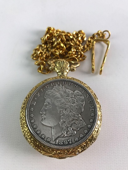 Morgan Silver Dollar Pocket Watch with Display Case