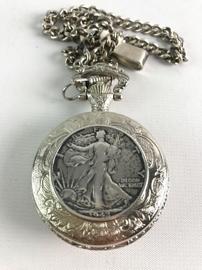 Silver Half Dollar Pocket Watch with Display Case