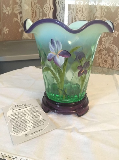 Hand Painted Fenton Flared Vase and Base