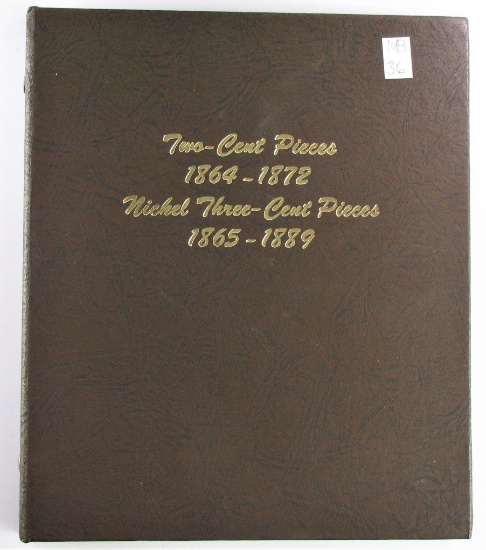 Two Cent Pieces & Nickel Three Cent Piece Collection in Dansco Album 6108. 25 Coins.