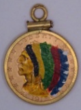 1915 $2.50 Indian Gold in Jewelry Pendant Bezel marked 14K.