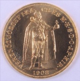 1908 Hungary 100 Korona Gold.