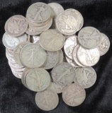 Lot of (50) Walking Liberty Half Dollars.