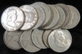 Lot of (16) Franklin Half Dollars.