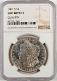 1881 S Morgan Dollar. NGC Certified UNC Details cleaned.