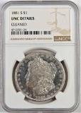 1881 S Morgan Dollar. NGC Certified UNC Details cleaned.