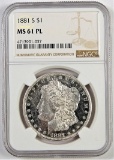 1881 S Morgan Dollar. NGC Certified MS61PL.