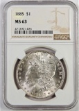 1885 Morgan Dollar. NGC Certified MS63.