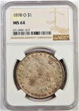 1898 O Morgan Dollar. NGC Certified MS64. Toning.