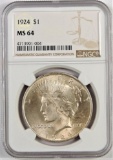 1924 Peace Dollar. NGC Certified MS64.