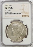 1934 D Peace Dollar. NGC Certified AU Details Cleaned.