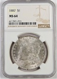 1887 Morgan Dollar. NGC Certified MS64.