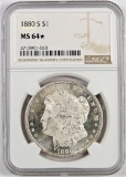 1880 S Morgan Dollar. NGC Certified MS64*.