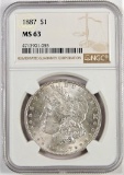 1887 Morgan Dollar. NGC Certified MS63.