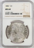 1887 Morgan Dollar. NGC Certified MS64.