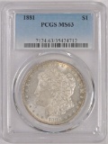 1881 Morgan Dollar. PCGS Certified MS63.