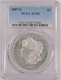 1897 S Morgan Dollar. PCGS Certified AU55.