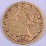 1891 CC (Carson City) $5.00 Liberty Gold.