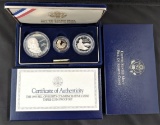 1993 3 Coin Silver & Gold Proof Bill Of Rights Commemorative Set.