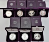 Lot of (7) Proof American Silver Eagles in box. Includes (3) 1986, 1987, 1988, 1989 & 1990.
