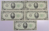 Lot of (5) 1934-A $20 Federal Reserve Notes. All (GA Block).
