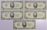 Lot of (5) 1934-A $20 Federal Reserve Notes. (3) GA Block & (1) DA Block.