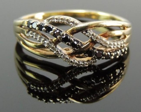10k Yellow Gold with White and Black Diamonds