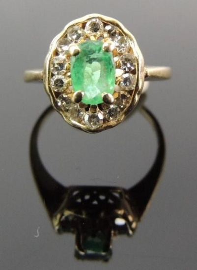 Emerald and Diamond 14k Yellow Gold Ring