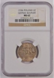 1936 Poland 2 Zlote Gdynia Seaport. NGC Certified MS62