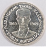 1969 Prooflike Philippines Piso Centennial - Birth of Aguinaldo.