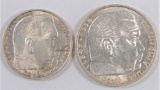 Lot of (2) Germany - Third Reich 1937 2 & 1938 5 Reichsmark.