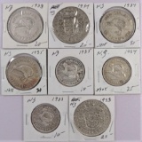 Lot of (8) New Zealand Coins One Shilling, Florins & Half Crowns. 1933-1935.