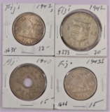 Lot of (4) misc Fiji Coins Penny, Shilling & Florin 1940-1943.