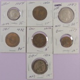 Lot of (7) misc Denmark Coins Skilling Rigsmont 1854-1872.