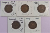 Lot of (5) misc Hungary 2 Filler Coins 1901-1907.