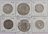 Lot of (6) misc Fiji Coins Half Penny, Six Pence, Shilling, Florin 1934-1936.